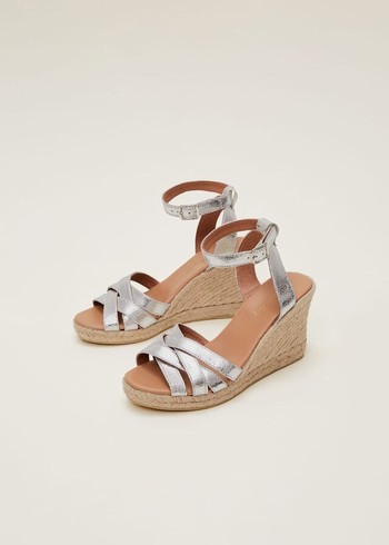 Phase Eight Leather Strappy Espadrilles Heels Silver Australia | AO6543081